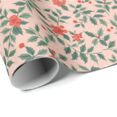 Roze en Holly Christmas Wrapping Paper Cadeaupapier (Rol Hoek)