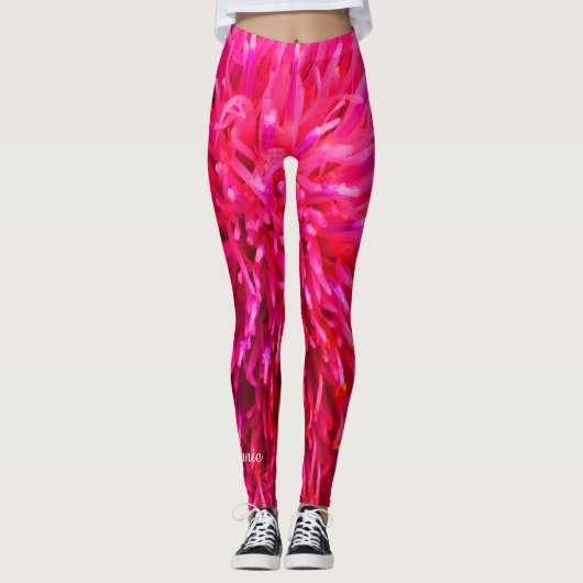 Roze en hotroze Abstract met persoonlijke naam Leggings (Voorkant)