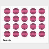 Roze en Houtskool Damast Ronde Bruiloft Labels (Vel)