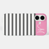 Roze en Houtskool Preppy Strepen Monogram Case-Mate iPhone Case (Achterkant (horizontaal))