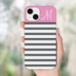 Roze en Houtskool Preppy Strepen Monogram Case-Mate iPhone Case<br><div class="desc">Cute Modern Girly Trendy Chic Stylish Design met Preppy Horizontal Stripes en Solid Color Block met Custom Personalized Monogram Initiaal Letter</div>