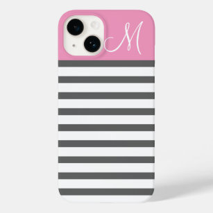 Roze en Houtskool Preppy Strepen Monogram Case-Mate iPhone Case