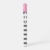 Roze en Houtskool Preppy Strepen Monogram iPhone 16 Hoesje (Linkerkant)