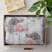 Roze en houtskool Rozen Rustisch hout Ontworpen Tissuepapier (Geschenk)