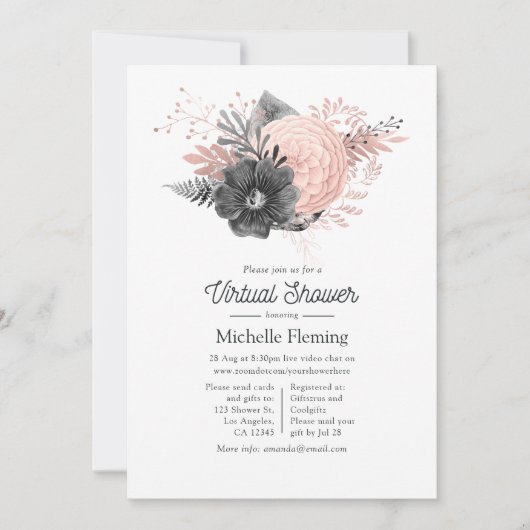 Roze en houtskool - virtuele Shower Kaart (Voorkant)