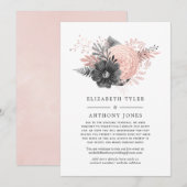 Roze en houtskoolkleurige gereduceerde gastenlijst aankondiging (Voorkant / Achterkant)