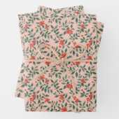 Roze en Hulst Kerst Inpakpapier Vel (In situ)