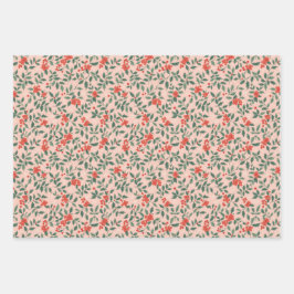 Roze en Hulst Kerst Inpakpapier Vel