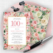 Roze en hydrangea Floral 100th Birthday Kaart