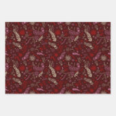 Roze en ivoor bloemen doodles in maroon. inpakpapier vel (Voorkant 3)