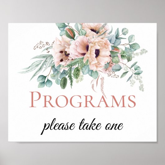 Roze en ivoor bloemige trouwprogramma borden poster (Voorkant)