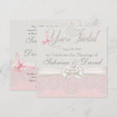 Roze en ivoor Butterflies en de Uitnodiging van de (Voorkant / Achterkant)