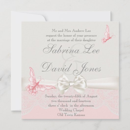 Roze en ivoor Butterflies en de Uitnodiging van de (Achterkant)
