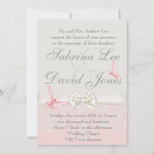 Roze en ivoor Butterflies en de Uitnodiging van de (Achterkant)