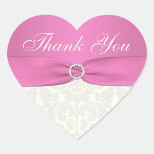 Roze en Ivoor Damask Dank u Sticker