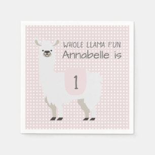 Roze en ivoor Hele Llama Fun Baby 1e verjaardag Servet