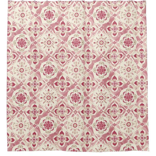 Roze en Ivoor Mandala Design Douchegordijn (Voorkant)