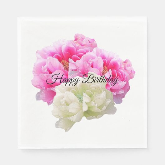 Roze en ivoor Peony Paper Napkins Servet (Voorkant)