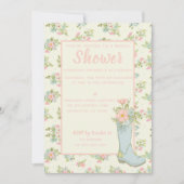 Roze en Ivoor Regen Boot Bruiloft Douche Kaart (Voorkant)