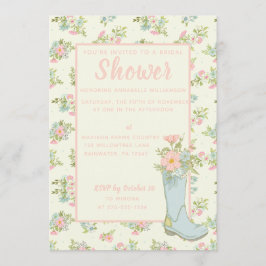 Roze en Ivoor Regen Boot Bruiloft Douche Kaart