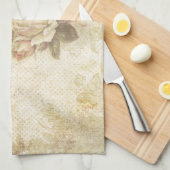 Roze en Ivoor Roos Keukenhanddoek (Quarter Fold)