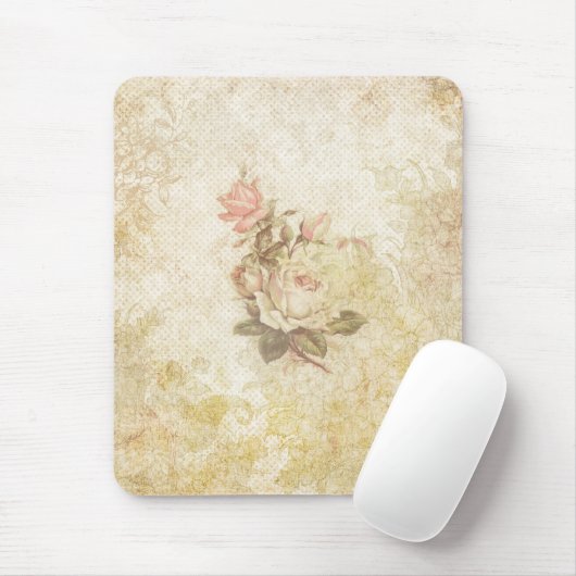  roze en ivoor Roos Muismat (Met muis)