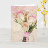 Roze en Ivoor Rose Boeket met Lint Kaart (Gele Bloem)