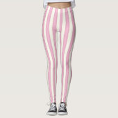 Roze en Ivoor Verticale Strepen Leggings (Voorkant)