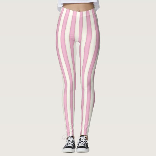 Roze en Ivoor Verticale Strepen Leggings (Voorkant)