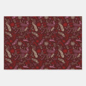 Roze en ivoorkleurige bloemmotieven in marmerrood. inpakpapier vel (Voorkant 2)