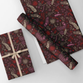 Roze en ivoorkleurige bloemmotieven in marne. inpakpapier vel