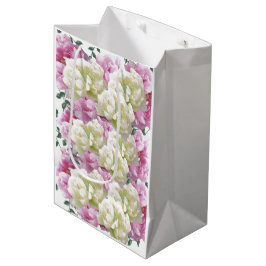 Roze en ivoorkleurige pioenbloemen middelgrote cad medium cadeauzakje