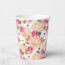 Roze en ivoorkleurige roos en bosbes bloempatroon