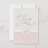 Roze en ivoren Butterflies en Lace RSVP (Voorkant)