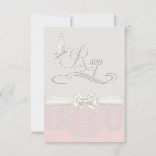 Roze en ivoren Butterflies en Lace RSVP (Voorkant)