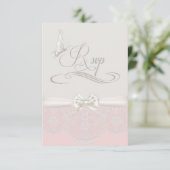Roze en ivoren Butterflies en Lace RSVP (Staand voorkant)