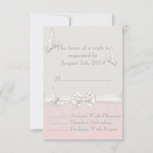 Roze en ivoren Butterflies en Lace RSVP (Achterkant)