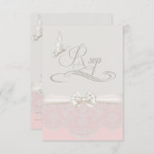 Roze en ivoren Butterflies en Lace RSVP (Voorkant / Achterkant)
