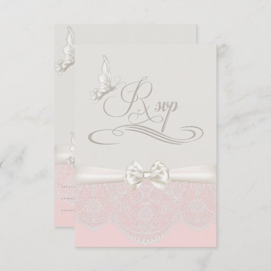 Roze en ivoren Butterflies en Lace RSVP (Voorkant / Achterkant)