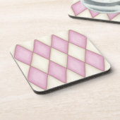 Roze en ivoren Harlequin Diamond Check Bier Onderzetter (Linkerzijde)
