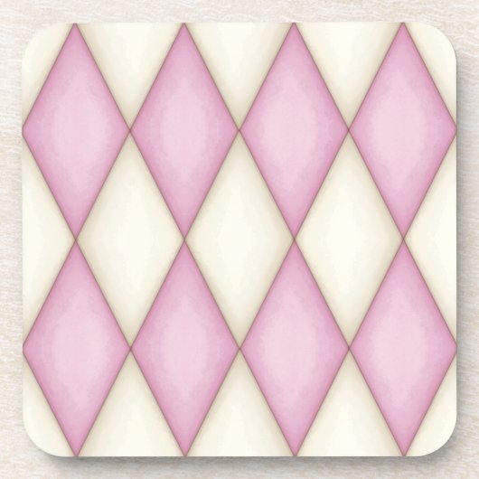 Roze en ivoren Harlequin Diamond Check Bier Onderzetter (Voorkant)