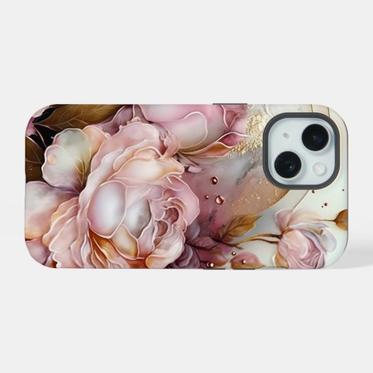 Roze en ivoren Rozen iPhone 15 Case (Achterkant horizontaal)
