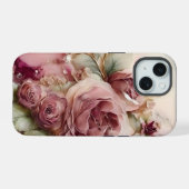 Roze en ivoren Rozen iPhone 15 Case (Achterkant horizontaal)