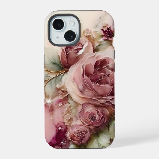 Roze en ivoren Rozen iPhone 15 Case (Achterkant)