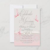 Roze en ivoren vlinders en kant-en-klaar maken kaart (Achterkant)