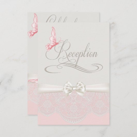 Roze en ivoren vlinders en kant-en-klaar maken kaart (Voorkant / Achterkant)