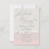 Roze en ivoren vlinders en kant-en-klaar maken kaart (Achterkant)