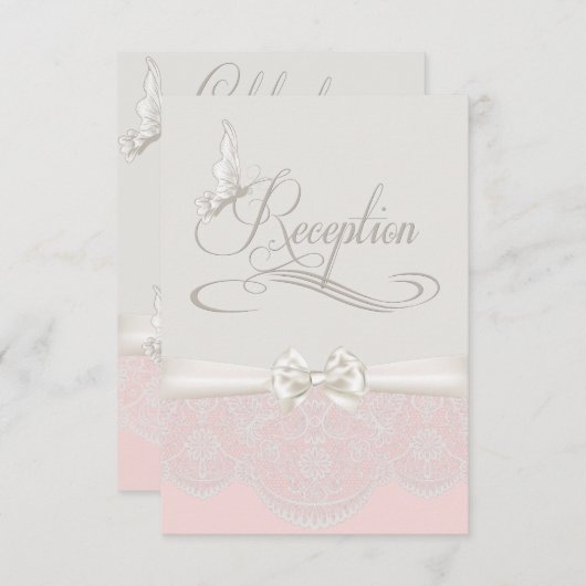 Roze en ivoren vlinders en kant-en-klaar maken kaart (Voorkant / Achterkant)