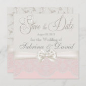 Roze en ivory Butterflies en kant Opslaan Datum Save The Date (Voorkant / Achterkant)