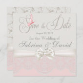 Roze en ivory Butterflies en kant Opslaan Datum Save The Date (Voorkant / Achterkant)